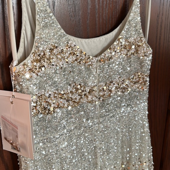 Mac Duggal NWT Champagne Ivory Tiered Sequin Embellished Midi Dress Sz 8 #10883 - Picture 12 of 14